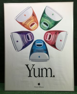 Framed Vtg 1999 Apple Imac Macintosh Five Flavors Yum Poster Think Different