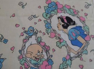 Vintage Disney Snow White Dopey 2pc Blue Fitted And Light Yellow Flat Sheet Set