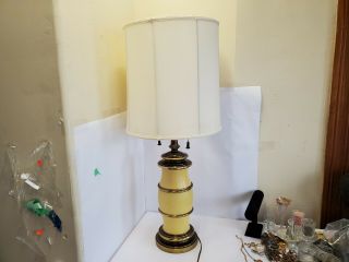 Stiffel Vintage Yellow Enamel Solid Brass Table Lamp With Shade 37 "