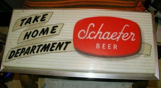 Vintage Schaefer Beer Lighted Sign Plastic Front,  Alum Back Take Home Department