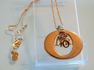 Vtg 1980s Christian Dior Gold Logo Monogram Charm Dangle Pendant Choker Necklace
