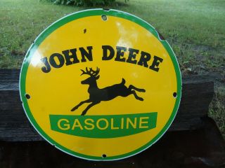 Old Vintage John Deere Gasoline Motor Oil Porcelain Gas Pump Sign Fuel Station