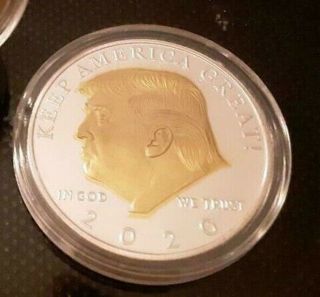 President Donald Trump In A Two Tone Silver & Gold Colored Challenge Coin
