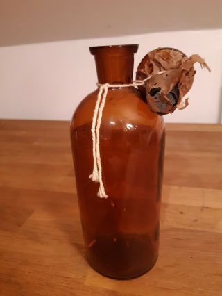 Antique (1910 - 1920) Wheaton Amber Glass Apothecary Bottle W/ Flat Stopper