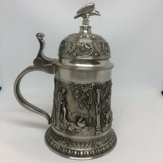 Sks - Zinn 95 Pewter Stein With Eagle On Top Euc Beer Stein Wooded Scene