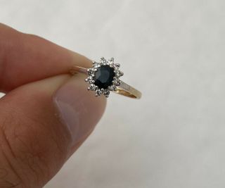 9ct Gold Sapphire & Diamond Vintage Cluster Ring Ds&co 9k 375.