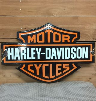 Xl Vintage Harley Davidson Motorcycles Dealership Service Porcelain Sign 20”x13”