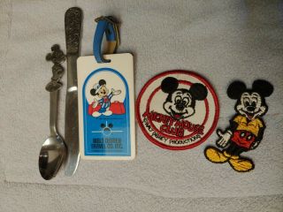 Mickey Mouse Disney Vintage Spoon And Donald Duck Knife,  2 Patches,  Luggage Tag