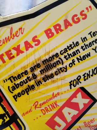 Texas Brags About Jax Beer Bar Porcelain Metal Sign Breweriana nola 2