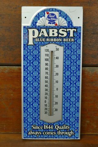 Vintage 1960s Pabst Blue Ribbon Metal Beer Bar Advertising Sign Thermometer