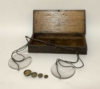 Antique Victorian Small Travelling Apothecary Scales Weights
