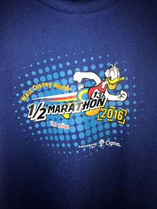 2016 Walt Disney World 1/2 Marathon Donald Duck Ladies Large Dri L/s Blue Shirt