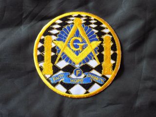 Masonic Square Compass Pillars Faith Hope Charity Iron Sew Patch Fraternity