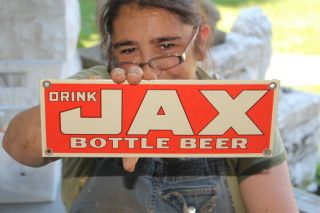 Drink Jax Bottle Beer Bar Tavern Gas Oil Porcelain Metal Sign