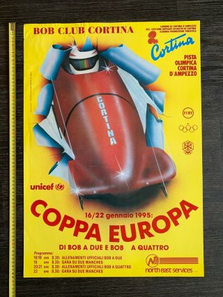 European Bobsleigh Championships 1995 Cortina Italy Vintage Poster