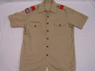 Mens Large Boy Scouts Of America Bsa Tan Polyester/cotton Uniform Shirt