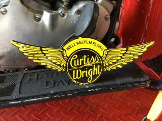 Rare Vintage Porcelain Curtiss Wright Wings Sign Harley Indian Crocker Airplane