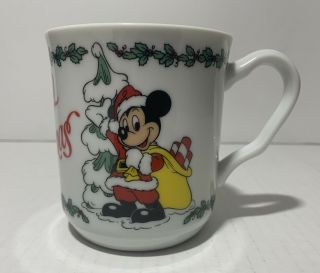 Merry Christmas Santa Mickey Mouse Coffee Mug Cup Vintage Disneyland Japan