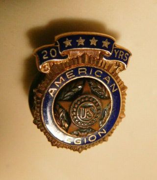 1 Vintage Us American Legion 20 Yr Lapel Hat Screw Back Pin Medal 1/10 10k Gf
