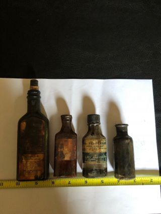4 Antique Medicine And Cooking Miniature Bottles J.  R.  Watkins Was Peppermint