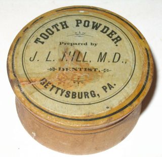 Early 19th Century Civil War Era Tooth Powder Box Not Tin Jl Hill Gettysburg Pa