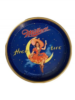 Vintage Advertising Breweriana Beer Miller High Life Beer Trays Girl On Moon Vtg