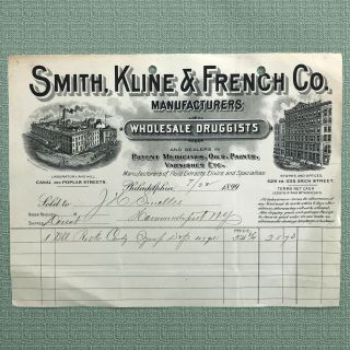 1899 Receipt For Rock Candy Syrup From Smith,  Kline & French Co,  Philadelphia Pa