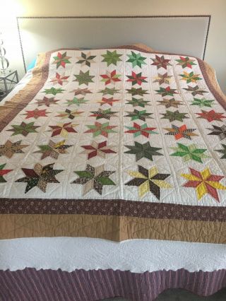 Vintage Handmade Hand Quilted Patch Quilt 70” X 88 1/2” Star Pattern