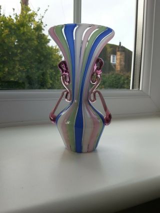 Vintage Fratelli Toso Murano ' a canne ' handled art glass vase C1960 