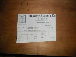 1911 Pharmaceutical Invoice Bennett Sloan Cigars York