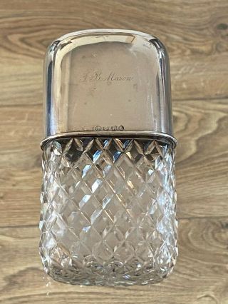 Antique Glass & Silver Plate Nimrod Hip Flask Hunting Equestrian