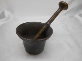 Antique Solid Brass Mortar & Pestle Pharmacy Rx Apothecary Medical Equipment
