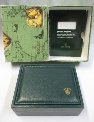 Vintage ROLEX Green Watch Box 12.  00.  71.  2 - Part Carton Set,  Documentation Sleeve 3