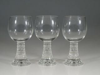 Set Of 3 German Glass Crystal Roemer 8 Oz Wine Glasses Molded Stems C.  1965