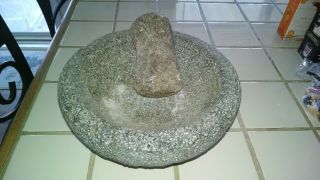 Antique Native American Mortar & Pestle Made Of Stone Or Rock Footed