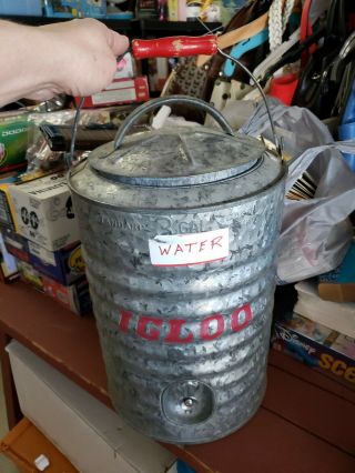 Vintage Igloo Galvanized Metal Water Cooler Jug 3 Gallon Rustic Decor