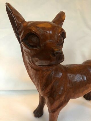 Vintage Jose Pinal Wood Carved Chihuahua Dog Sculpture Signed Mexican Folkart 3