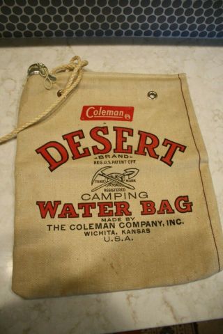 Vtg.  Shape Coleman Desert Water Bag Camping Canvas Wichita Kansas