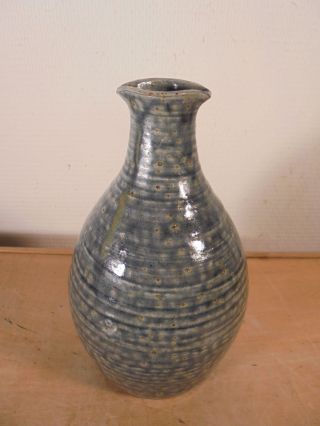 Céramique Vintage 50 Vase Bouteille Grès Bleu Signé Dlg La Borne Puisaye