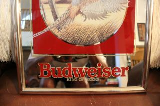 Vintage 1992 Budweiser Beer Pheasant Hanging Bar Mirror 16 1/2 