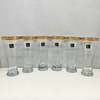 Beer Pilsner Glasses Gold Rim Set Of 6 Vintage Mid Century Modern Mcm Circleware