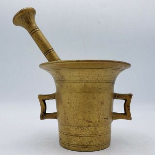 Vintage Large Heavy Brass Mortar And Pestle Brass 4.  5 " Tall