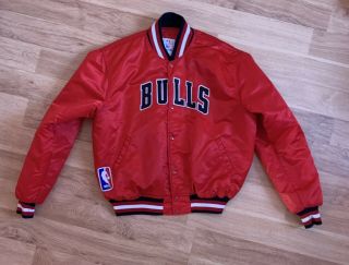 Chicago Bulls Vintage Starter Nba Basketball Satin Bomber Jacket Xl Og Jordan