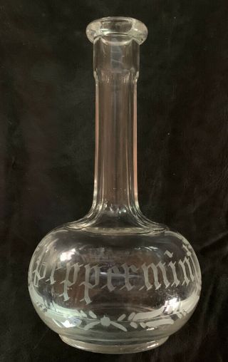 Antique Victorian Drug Store Apothecary Pharmacy Peppermint Bottle Etched Glass