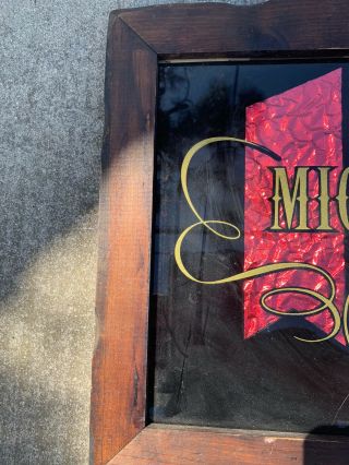 VINTAGE Michelob Beer Bar Mirror Sign Antique Wooden Framed Gold Red Mancave 2