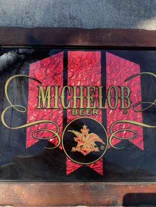 VINTAGE Michelob Beer Bar Mirror Sign Antique Wooden Framed Gold Red Mancave 3