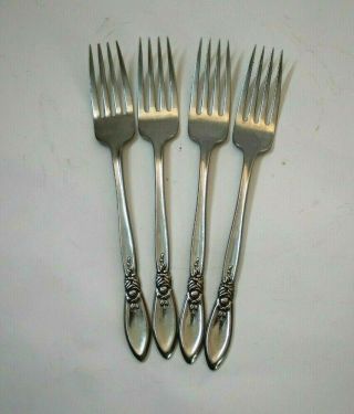 Set 4 Vintage Oneida Community Spring Rose Stainless Steel Flatware Dinner Forks