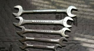 Vintage Craftsman 5 Pc - V - Sae Open End Wrenchs Forged In Usa 11/16 " To 1 1/8 "