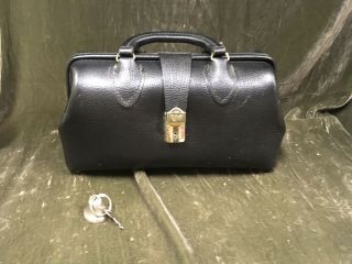 Vintage Black Leather Doctor Medical Bag W/key