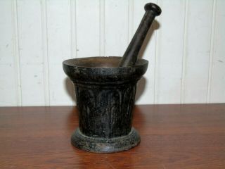 Antique Cast Iron Mortar & Pestle Ornate Early 1900 